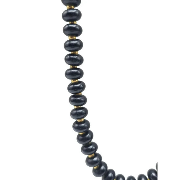 Napier Black Gold Bead Necklace Flat Round Beads Chunky Jewelry 24 inches - Picture 2 of 5